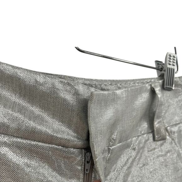 Alice + Olivia Cady Cuff Shorts Linen Blend Low Rise Metallic Silver Size 4 - Picture 6 of 10